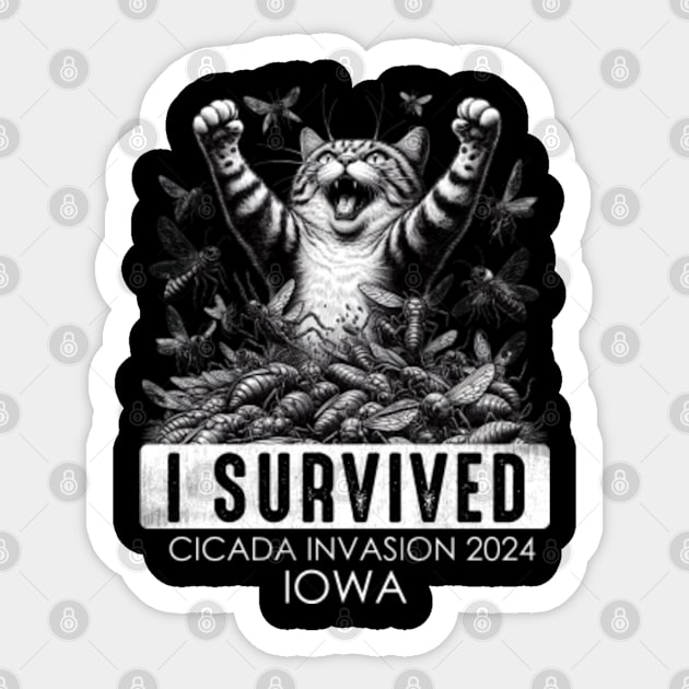 Lowa Cicada Invasion Survivor Funny Cat Sticker by GreenCraft